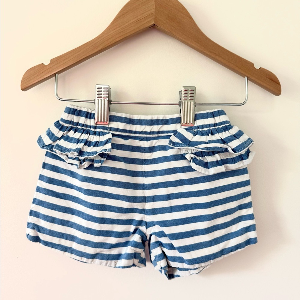 Jacadi Blue and White ruffle toddler shorts